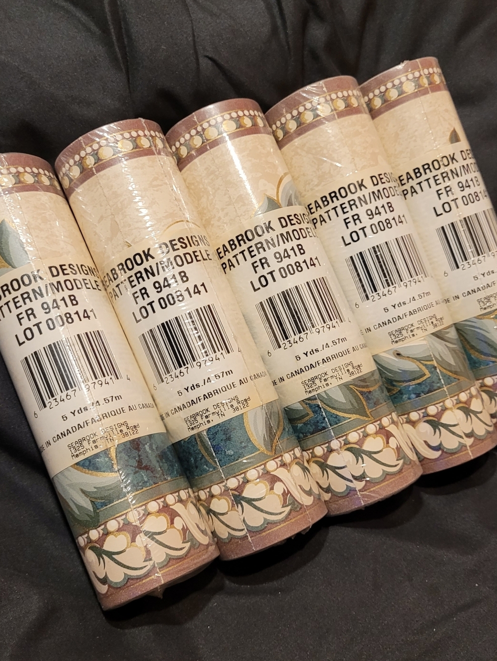 NEW Vintage Seabrook Designs Wallpaper Border FR941B Lot of 5 Rolls